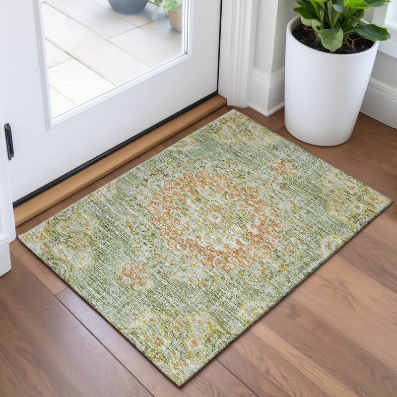Premium Washable Super Soft Vintage Traditional Mayfield Rug - Aloe - 1'8" x 2'6"