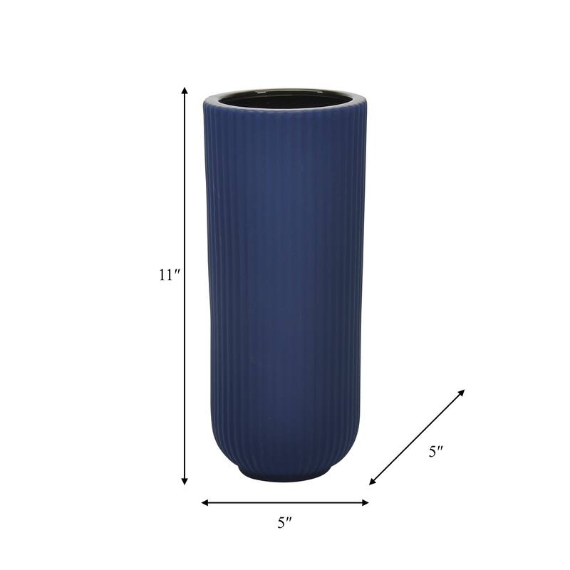 Sagebrook Home Ceramic Ridged Vase Classic Decorative Vase for Home or Office Flower Display
