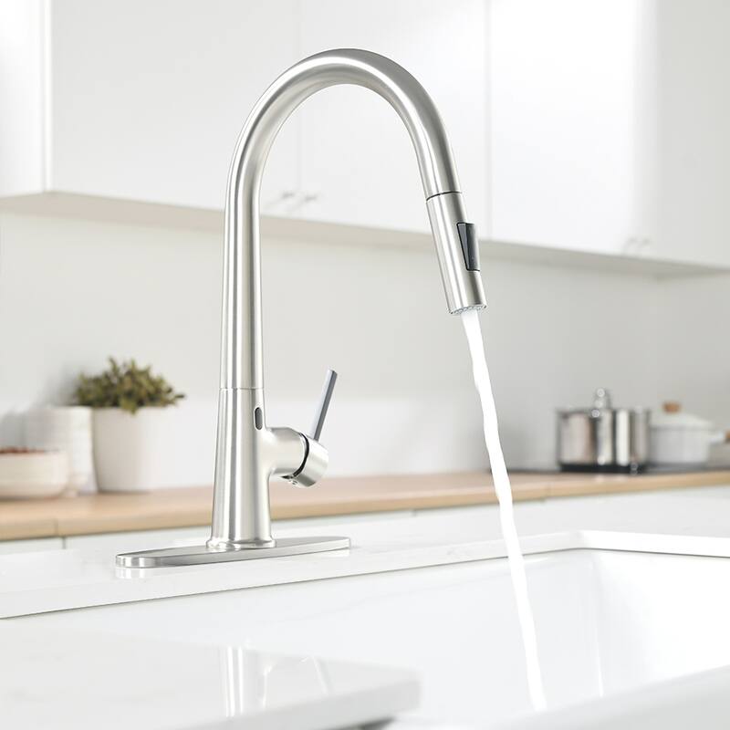 Touchless Kitchen Faucet with AC Adapter and Deck Plate