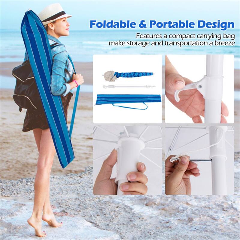 Vintage Tassel Outdoor Umbrella with Fringe Garden Beach Umbrella Tilt Aluminum Pole Sun Protection Waterproof Canopy