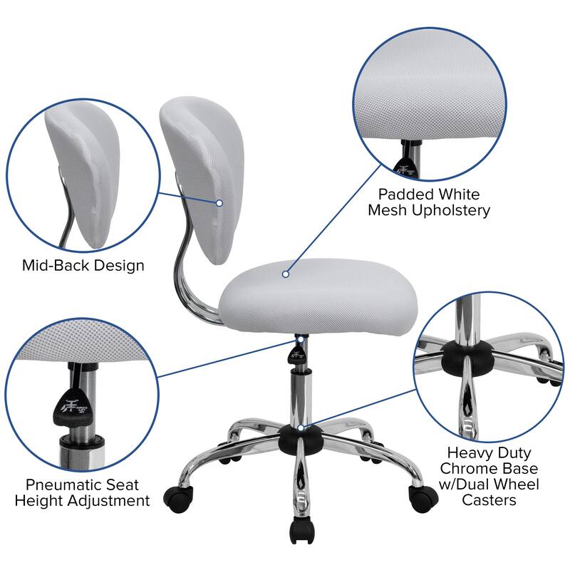 Mid-back Mesh Padded Swivel Task Office Chair with Chrome Base