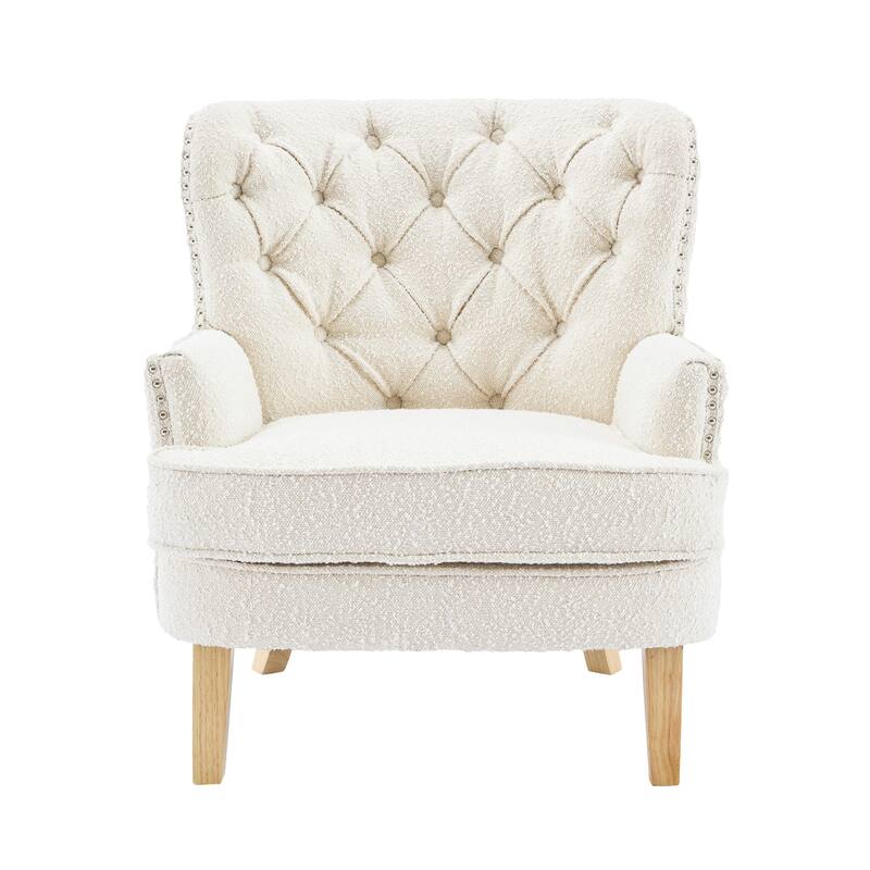 Modern 29.5" Upholstered Button Tufted Club Chair with Rubber Wood Legs and Nailheads