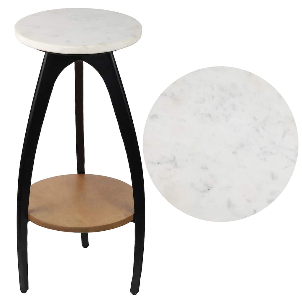 Ollie 24.5" Metal Tripod End Table w/ Marble Top & Wood Undershelf, By JONATHAN Y