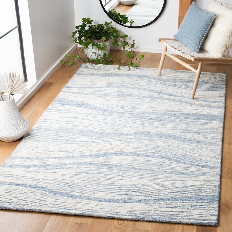 SAFAVIEH Handmade Metro Annarosa Modern Abstract Wool Rug - 5' x 8' - Blue/Ivory - Rectangle