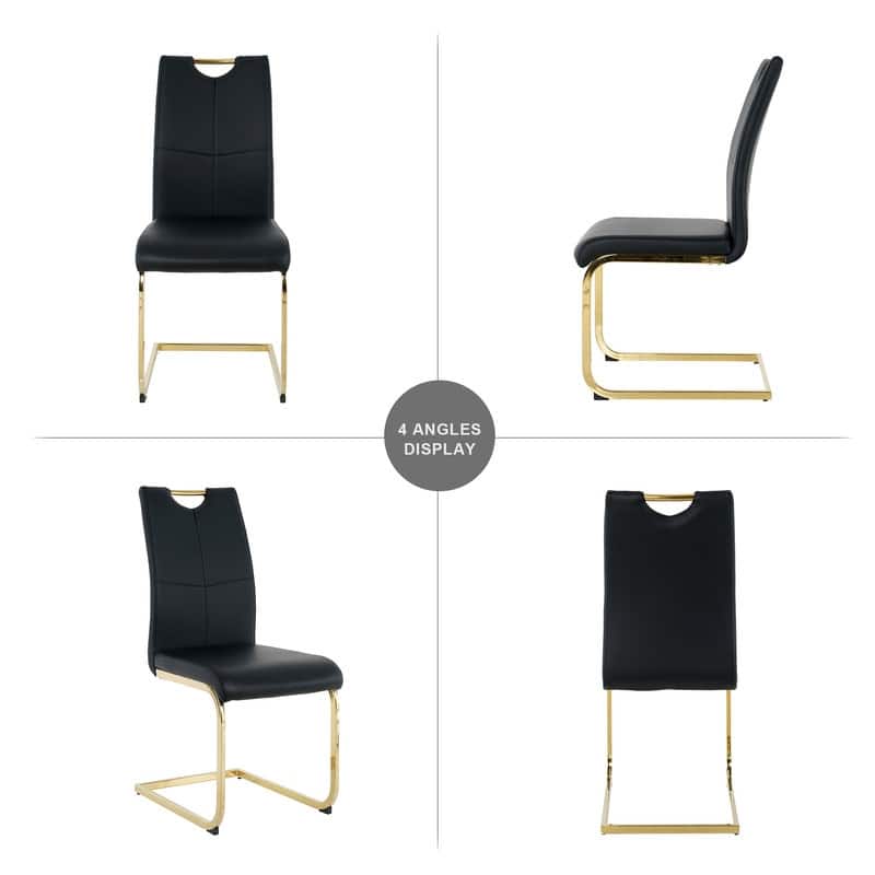 Modern Dining Room Chairs with Faux Leather Padded Seat and Golden Metal Legs（Set of 4）