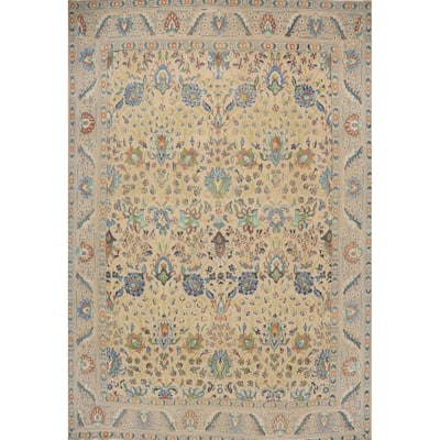 Hand Knotted Oriental 100% Wool Carpet Traditional All-Over Beige & Ivories Tabriz Area Rug - 12' 2'' X 10' 3''