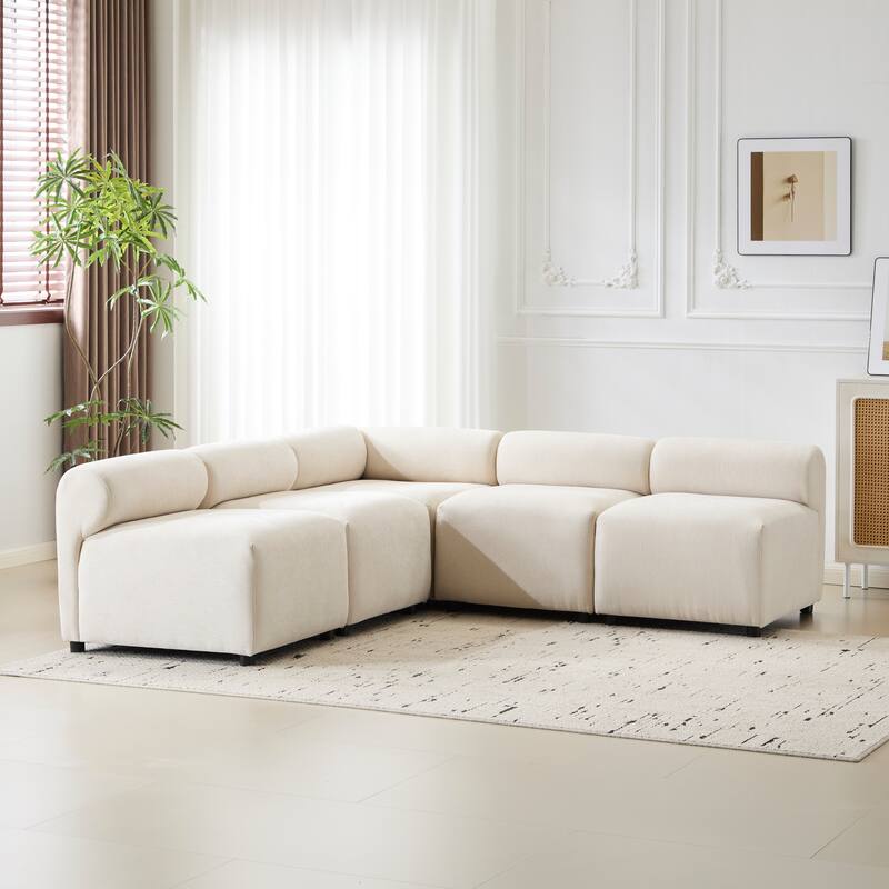 83 in. 5-Piece V-Shaped Modular Sofa in Beige Fabric for Living Rooms