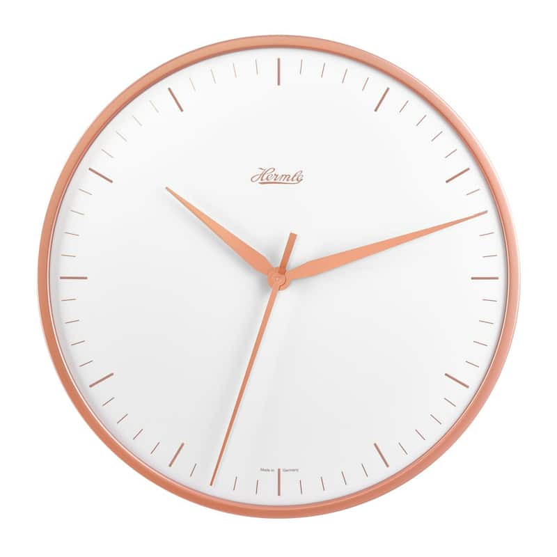 Round Wooden Wall Clock with Line Markers - 16" - Rose Gold and White