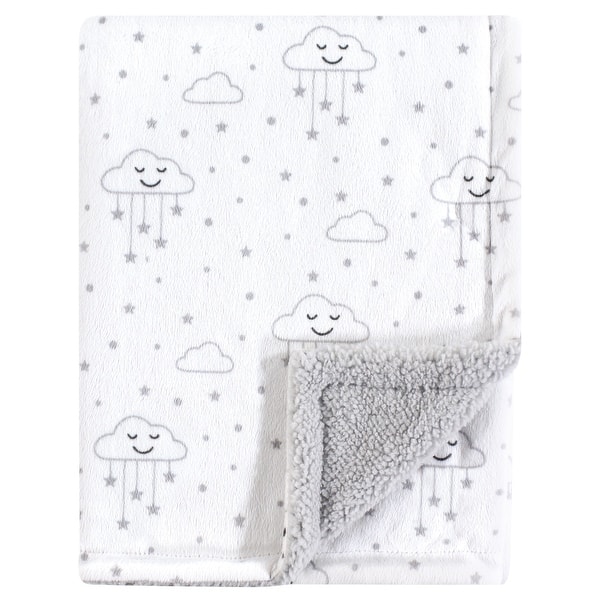 slide 1 of 1, Hudson Baby Infant Plush Blanket with Faux Shearling Back, Gray Clouds, One Size - Gray Clouds - One Size One Size - Gray Clouds