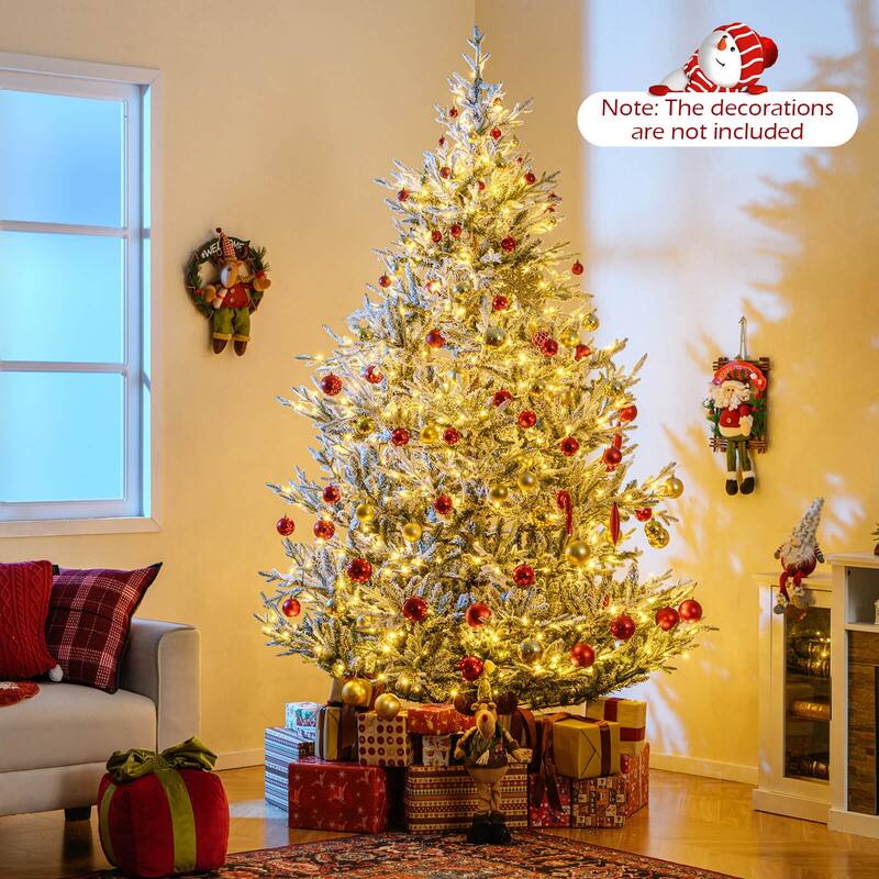 Costway 6/7/8 FT Artificial Christmas Tree with 762/1074/1470 Flocked - See Details - White & Green - 8 Foot