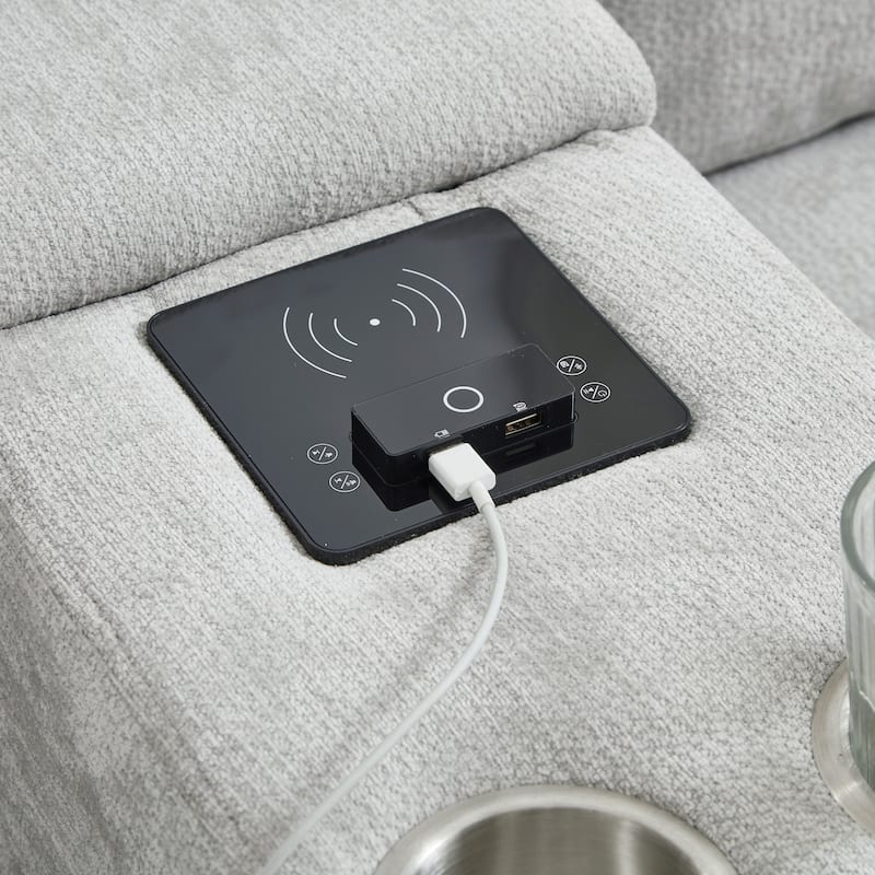 Modular U-shaped Sectional Sofa Couch with Movable Storage Ottomans, Multifunctional Console, Bluetooth Speakers and LED Lights