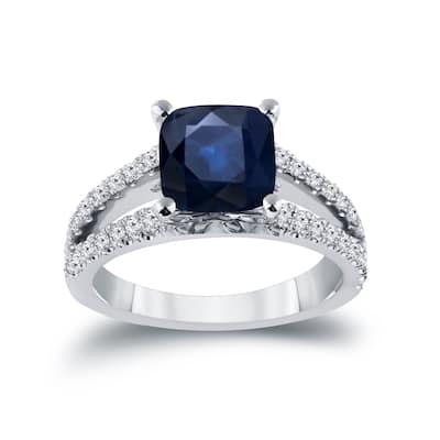 Auriya 14k Gold 2ct Cushion-cut Sapphire and Diamond Engagement Ring 1/2ctw (H-I, SI1-SI2)