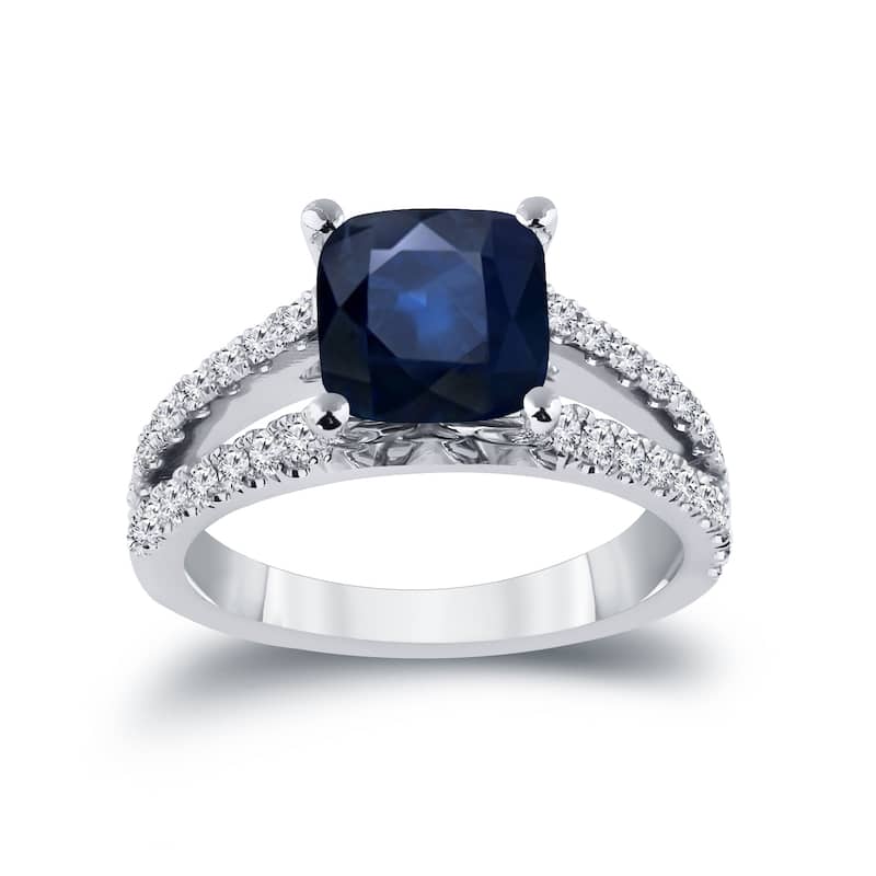 Auriya 14k Gold 2ct Cushion-cut Sapphire and Diamond Engagement Ring 1/2ctw (H-I, SI1-SI2) - White - 7