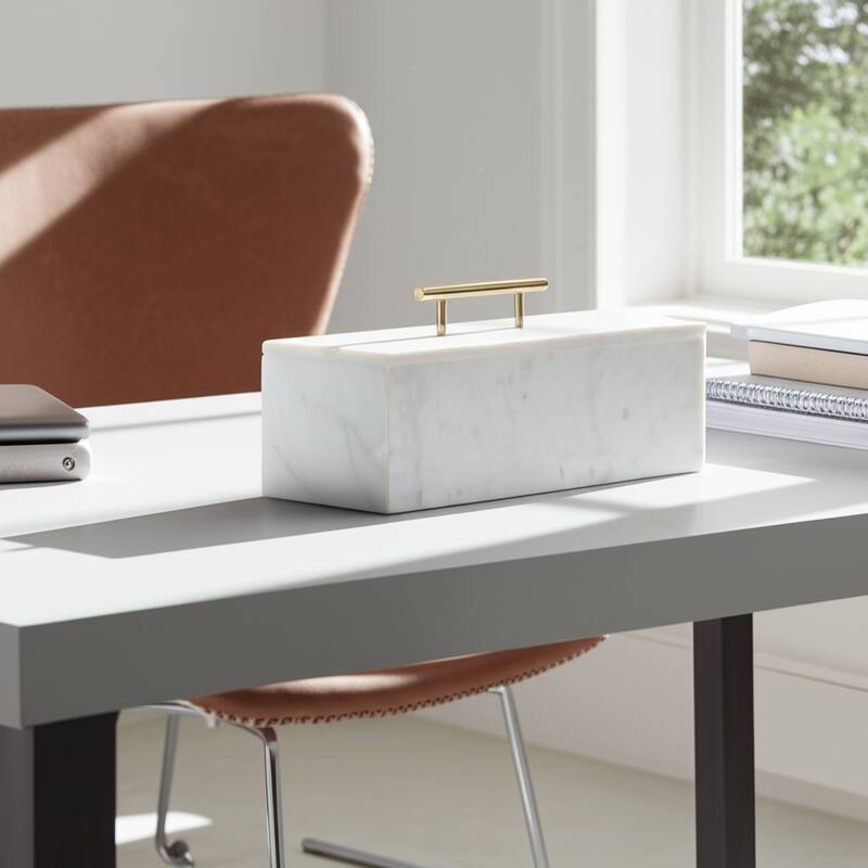 Marble Decorative Box Lidded Container Modern Handle Accent Luxury