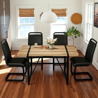55" Rural Industrial Rectangular MDF Wood Dining Table Set and Pu ...