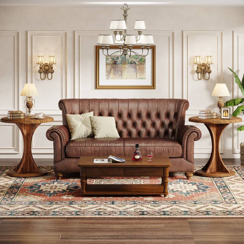 Small End Table, Wood Round Side Table for Living Room Bedroom