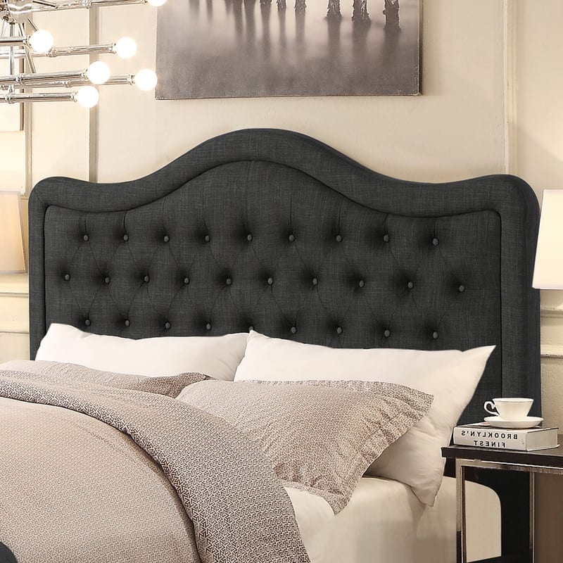 Moser Bay Olivia Linen Waved Top Upholstery Button-tufted Panel Bed with Tall Footboard