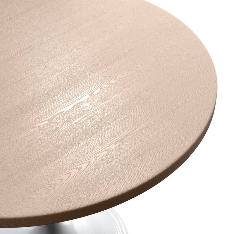 LeisureMod Verve 36" Round Dining Table with MDF Wood TableTop and White Steel Base for Kitchen & Dining Room