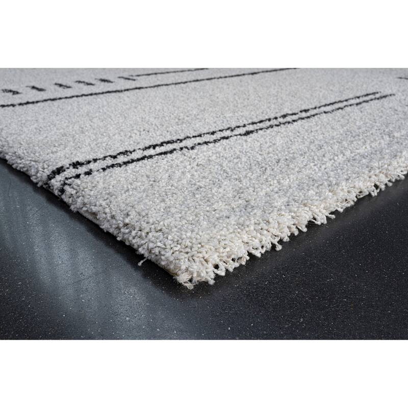 Kyrie Black, Charcoal, Ivory and White Polypropylene Area Rug - 6' x 9'