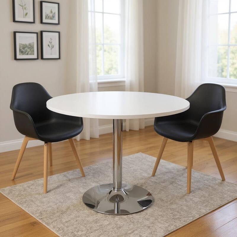 HomeRoots 36" Black and Silver Wood and Metal Pedestal Base Round Top Dining Table - 35.50 in. x 35.00 in. x 35.50 in. - Black - 35.50 in. x 35.00 in. x 35.50 in.