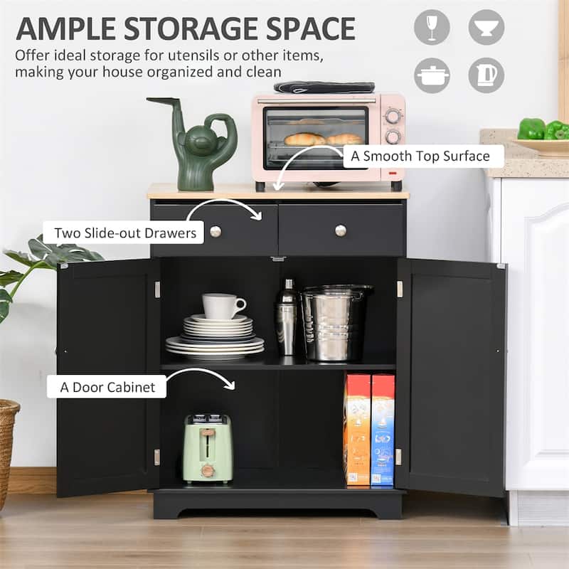 Sideboard with Solid Wood Countertop,Modern Kitchen Storage Cabinet