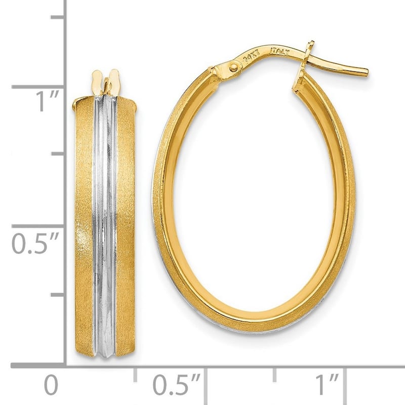 Curata 14k Yellow Gold White Rhodium-plated Textured Hoop Earrings (4mm x 27mm)