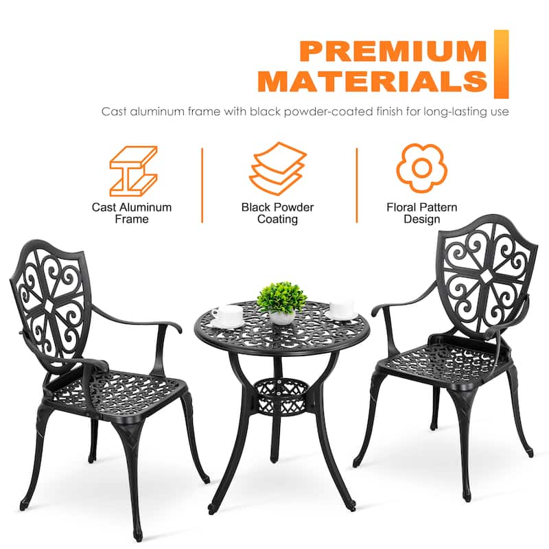 3-Piece Outdoor Bistro Set,Cast Aluminum Patio Set with Umbrella Hole