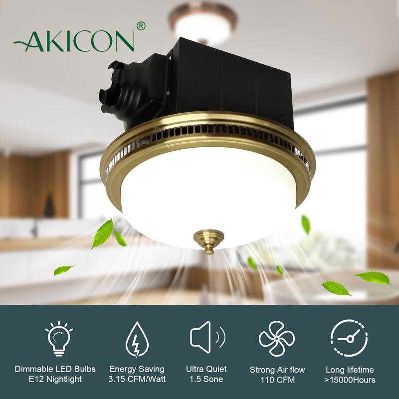110 CFM Ceiling Exhaust Bathroom Fan with Light and Nightlight