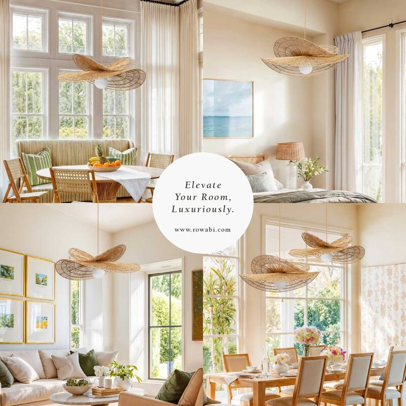 Whisper Rattan Pendant Light Natural Large Sculptural 1-Light Handwoven Light Fixture For Modern, Coastal, Farmhouse Room Décor. - 26" - Lampshade Only - Natural Brown