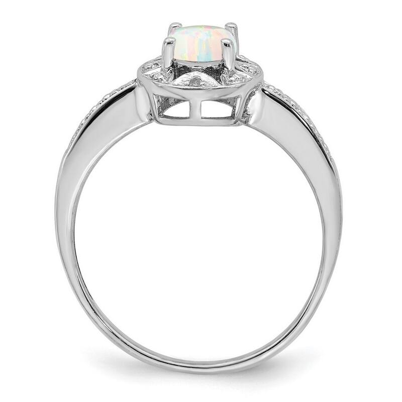 Curata 925 Sterling Silver Polished Diamond and Simulated Opal Ring