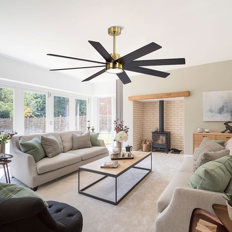 MLiAN 72 in. 8 Plywood Blades Indoor LED Ceiling Fan With Remote...... - Black and Gold