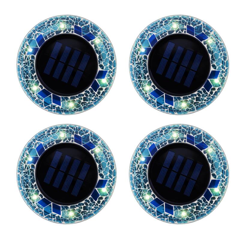 Bell + Howell 6 LED Round Blue Mosaic Solar Powered Disk Lights with Auto On/Off - 4 Pack