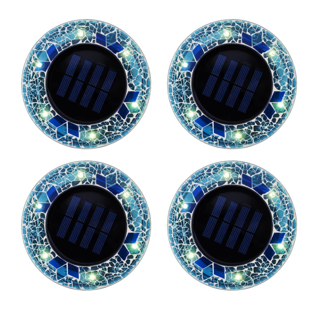Bell + Howell 6 LED Round Blue Mosaic Solar Powered Disk Lights with Auto On/Off - 4 Pack