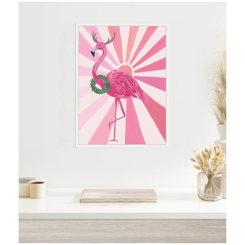 Kate and Laurel Framed Canvas Festive Flamingo by Teju Reval