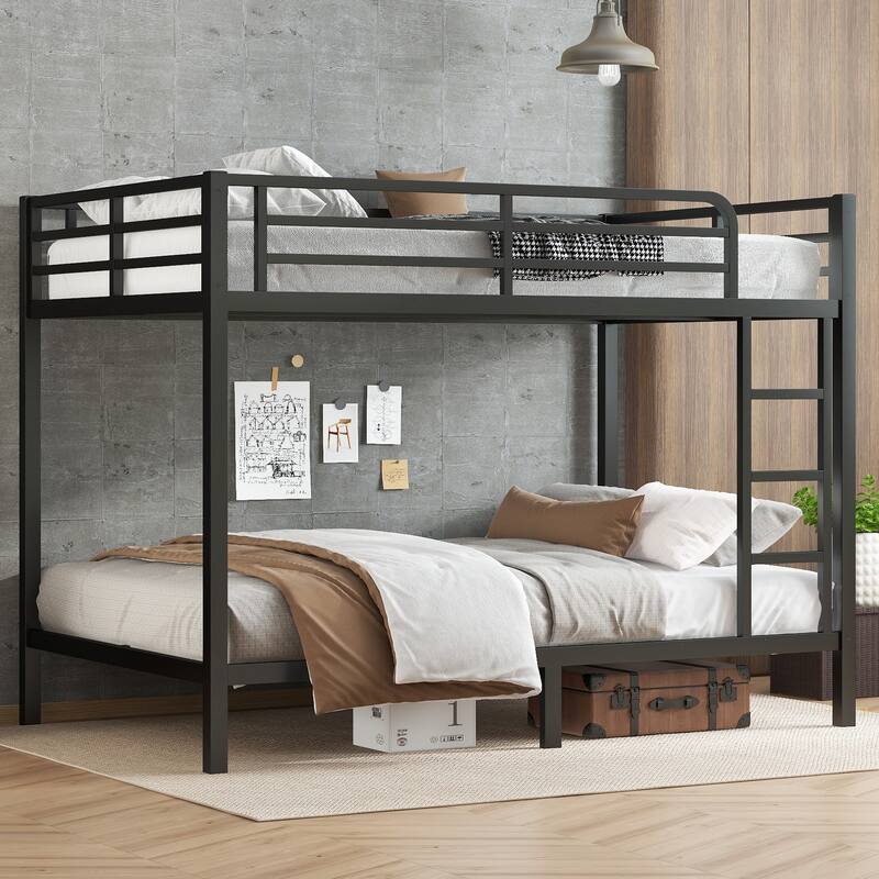 Metal Full XL over Full XL Bunk Bed for Teens and Adults,Space-Saving/Noise Reduced/No Box Spring Needed, Black - Black