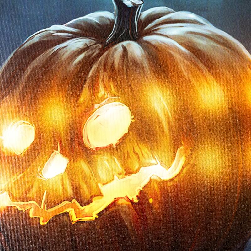 LED Spooky Halloween Jack-O-Lanterns Canvas Wall Art 23.5"x15.75"