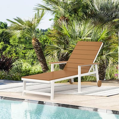 Patio HDPE Backrest Chaise Lounge Chair with Aluminum Frame, Adjustable Backrest and Wheels