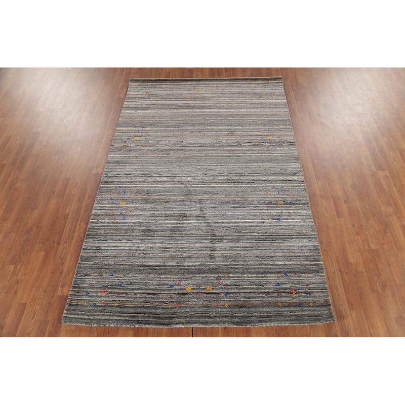 Striped Gabbeh Indian Area Rug Handmade Wool Carpet - 5'1"x 7'11"