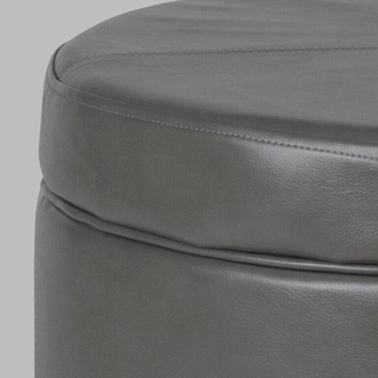 Porch & Den Rockwell Charcoal Grey Leatherette Round Storage Ottoman