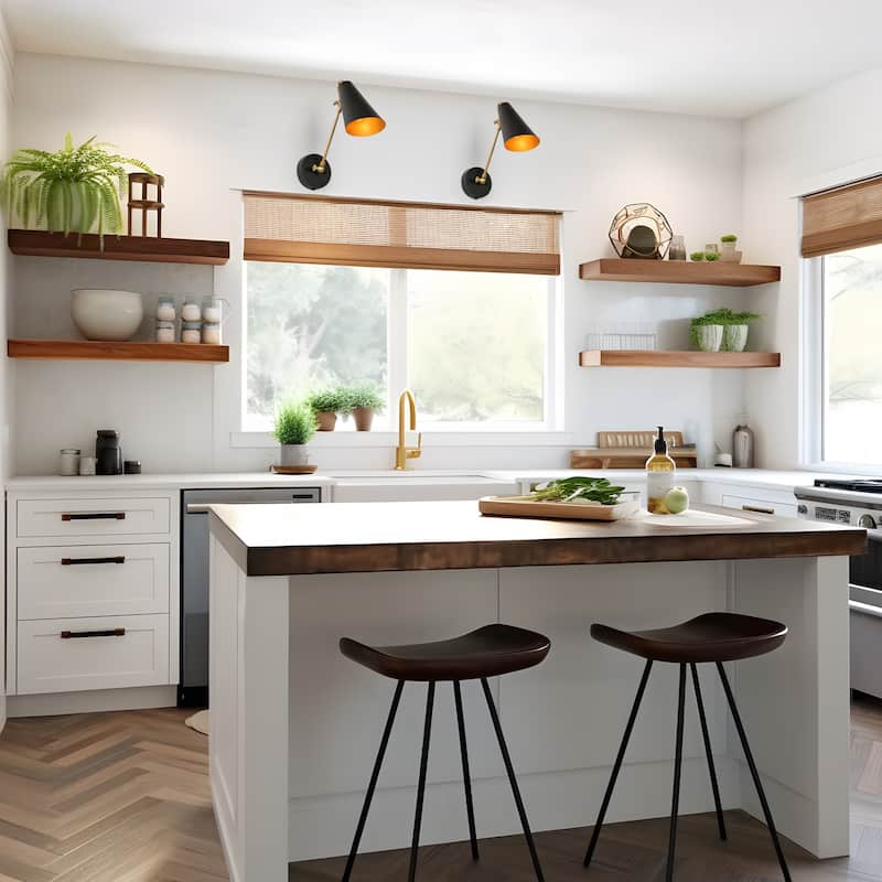 Modern Industrial Black Gold Plug-in Adjustable 1-Light Wall Sconces