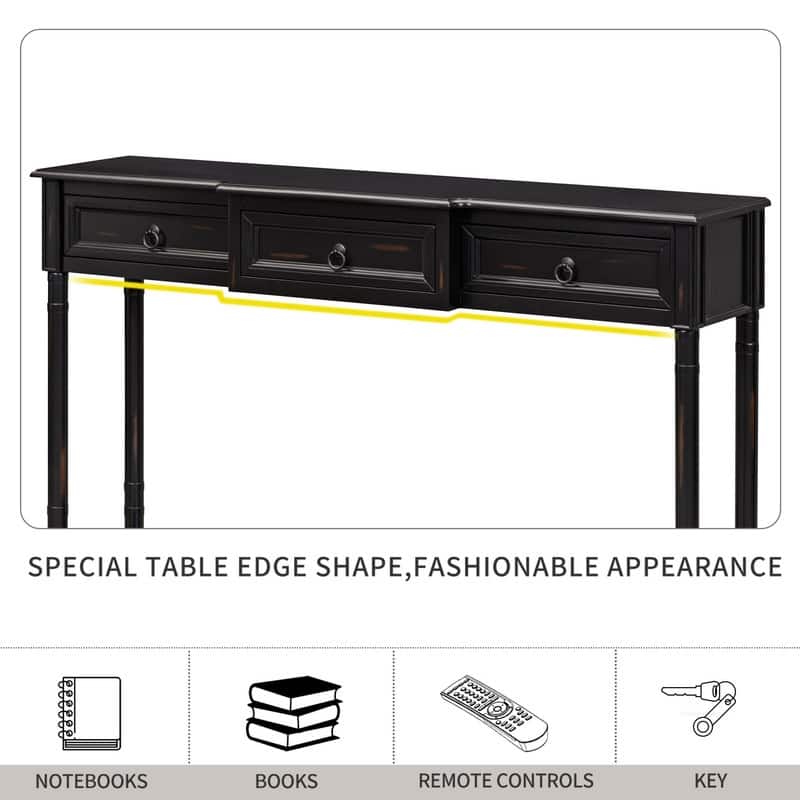 Console Table Sofa Table with Drawers for Entryway with Projecting Drawers and Long Shelf
