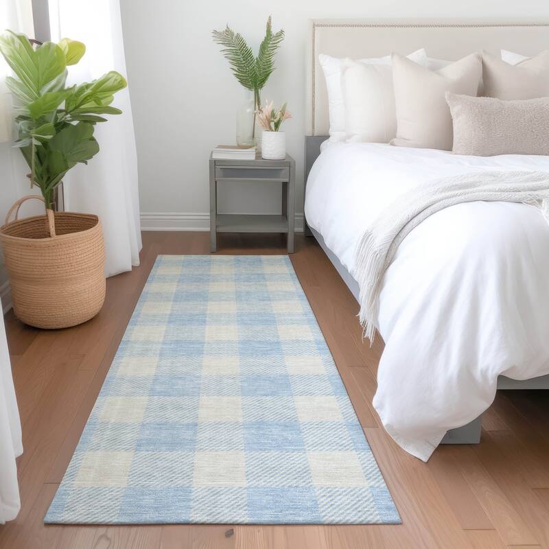 Premium Washable Super Soft Plaid Mayfield Rug - Sky - 2'3" x 7'6"