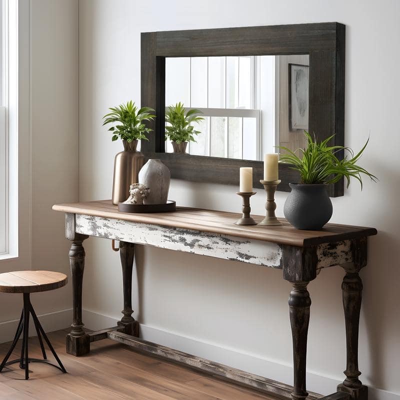 Rectangular Farmhouse Bathroom Mirror with Solid Wood Frame Rustic Wall Mounted for Bedroom Living Room Entryway Wall Decor