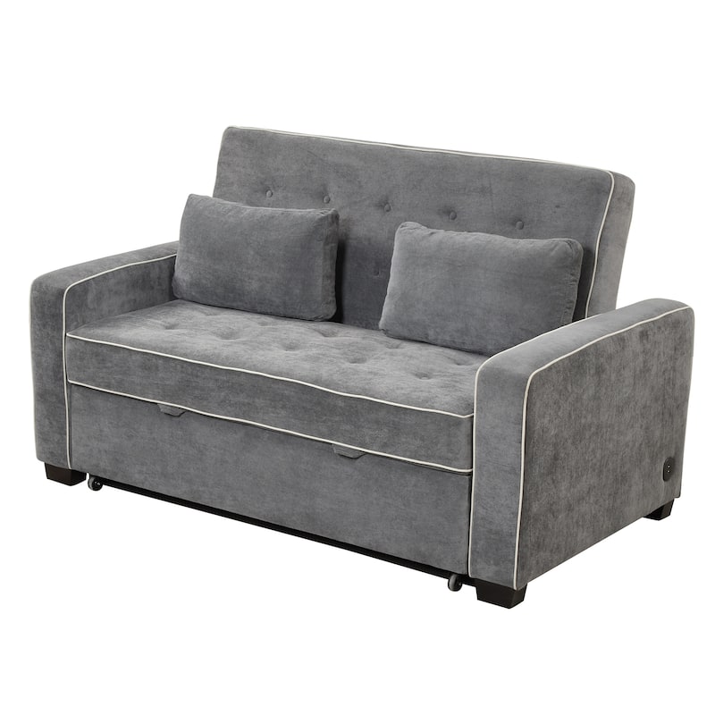 Pull Out Sleeper Bed, Sofa Bed Couch with USB Charging Port, Lounge Loveseat Sofa Daybed with Adjustable Backrest