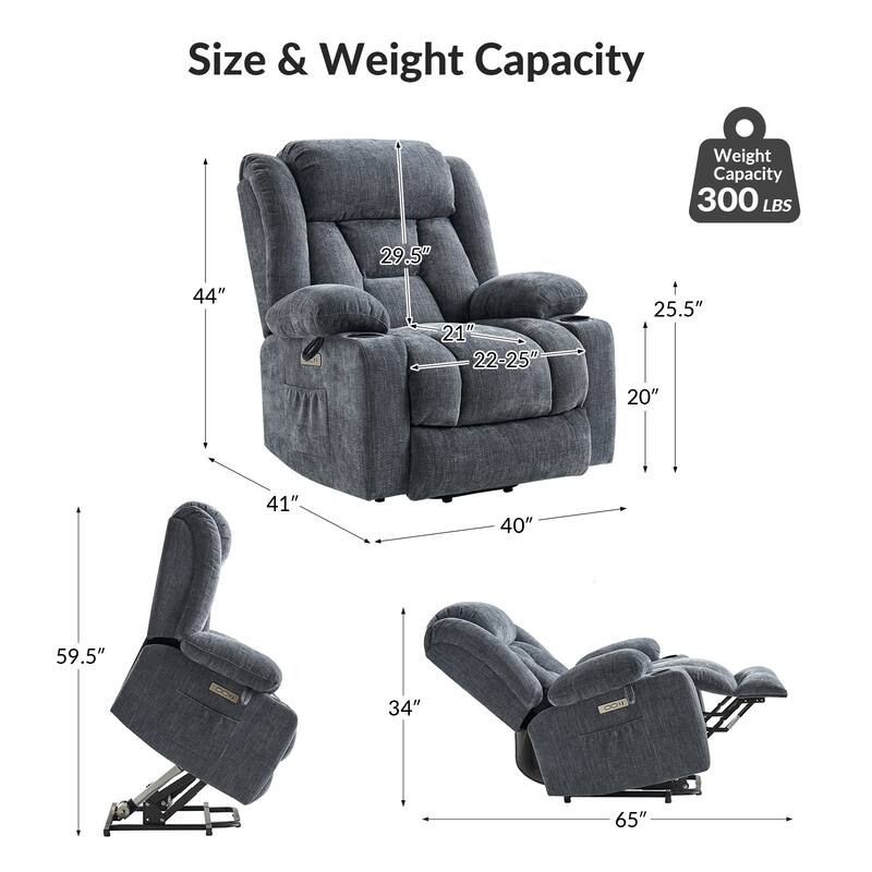Rupert Modern Power Lift Assist Oversized Massage Recliner set of 2 by HULALA HOME