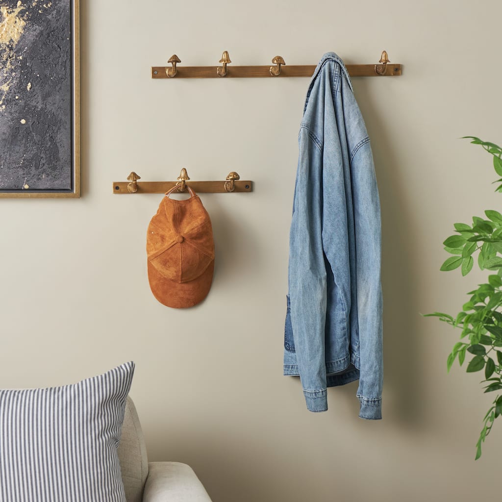 Gold Metal 8 Hanger Mushroom Home Wall Hook (Set of 2) - 3"W x 23"L x 2"H