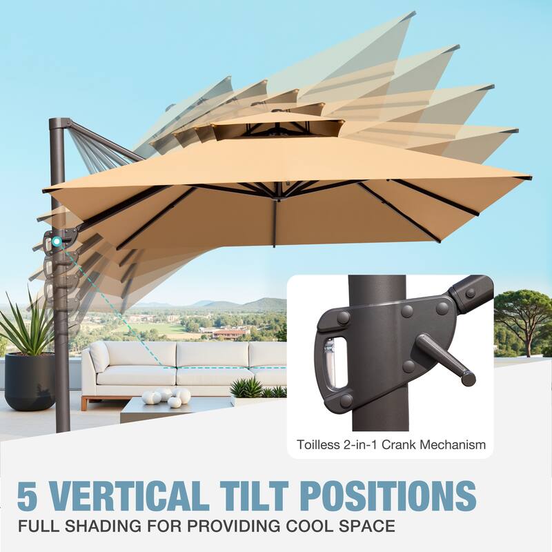 VredHom 10x13FT Outdoor Patio Offset Umbrella 360 Degree Rotation without Base