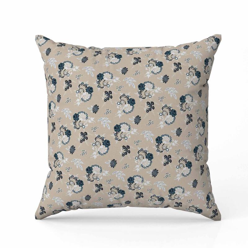 Rose Dreams Indoor/Outdoor Reversible Throw Pillow Beige and Blue