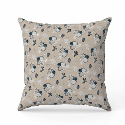 Rose Dreams Indoor/Outdoor Reversible Throw Pillow Beige and Blue