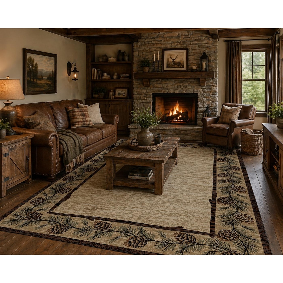 American Destination Clearmont Brown Rustic Pinecone Lodge Area Rug